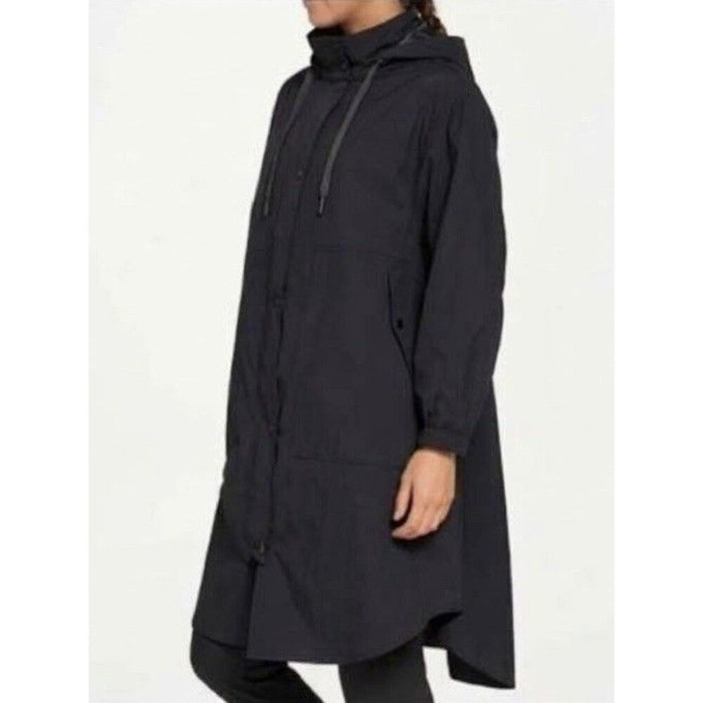 Calia Journey By CUnderwood Black Trenchcoat Long Hooded Rain Jacket Womens SM